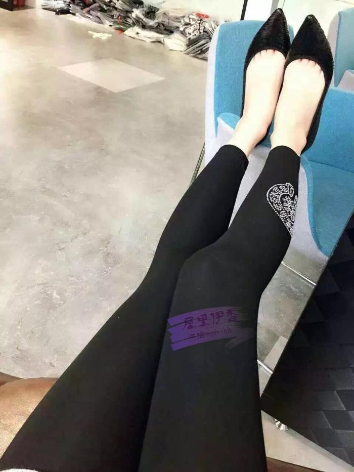 克罗心/洛心 潮牌欧洲站打底裤显瘦 莫代尔水钻超薄 新款 黑色