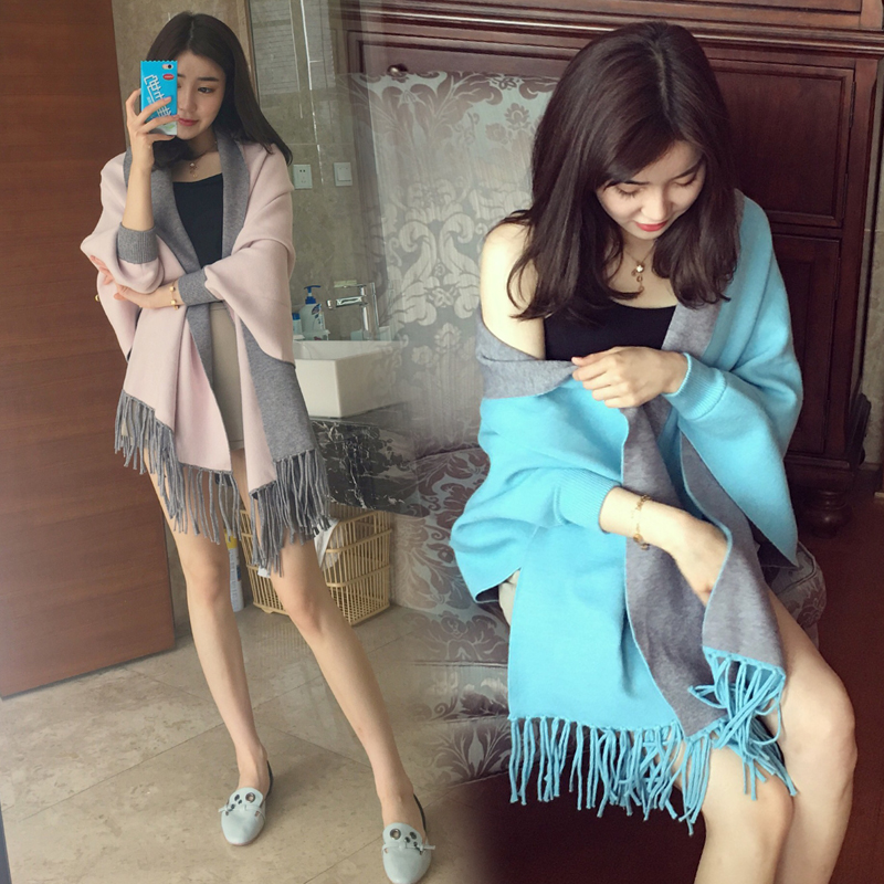 针织衫女开衫中长款薄款大码外套流苏披肩秋装女装新款毛衣外套女