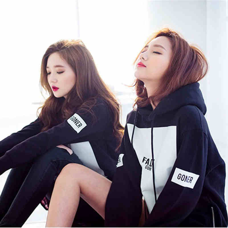 春秋冬季韩国新款卫衣女韩版潮学生宽松套头加绒加厚连帽薄款外套