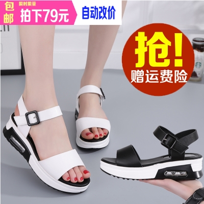 厚底凉鞋女夏2016新款潮平底中跟学生韩国百搭松糕底简约鱼嘴坡跟