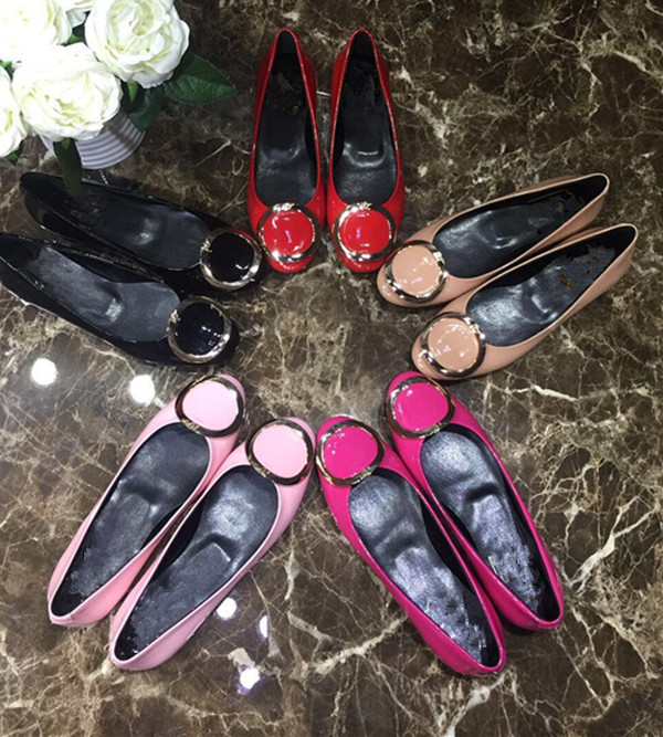 16新款圆扣平底单鞋糖果色真皮圆头漆皮浅口韩版软底女婚鞋懒人鞋