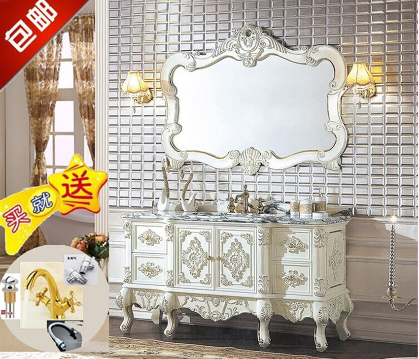 欧式浴室柜实木仿古卫浴柜橡木落地卫生间台盆洗手洗脸洗漱柜组合