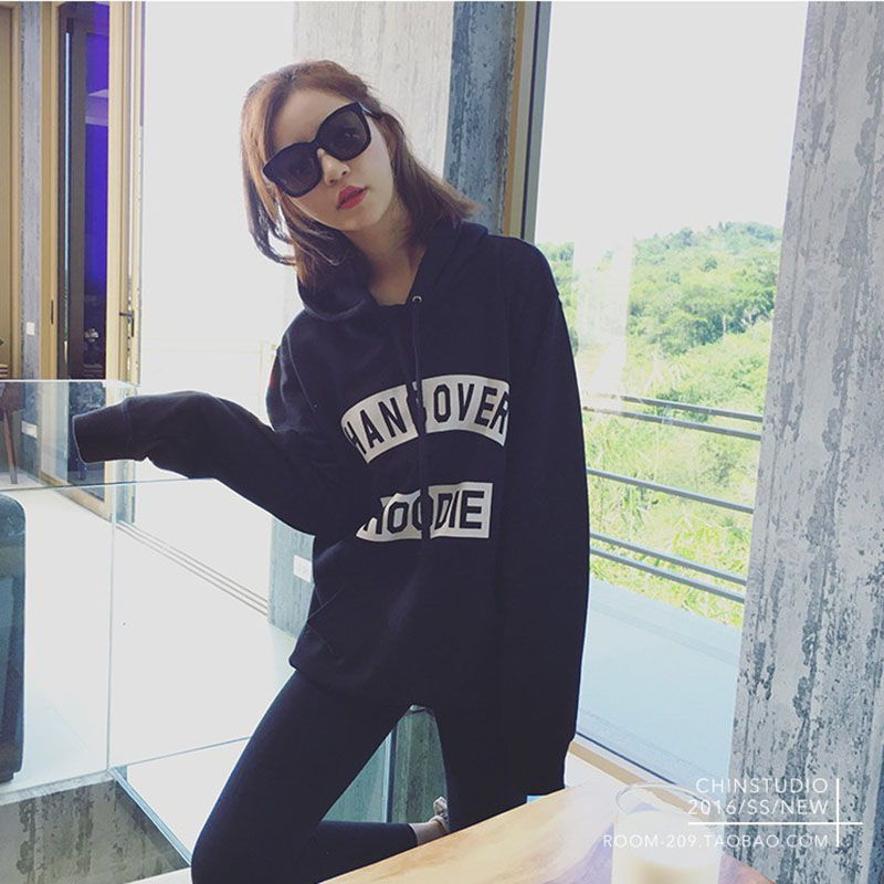 连帽卫衣女韩版学生长袖短款春秋韩国带帽套头纯色宽松薄款上衣潮