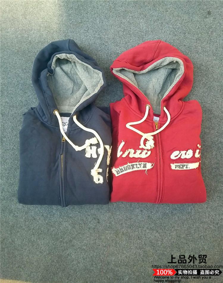 ​出口欧美外贸原单男士连帽抽绳加肥加大码卫衣加绒加厚做旧破洞