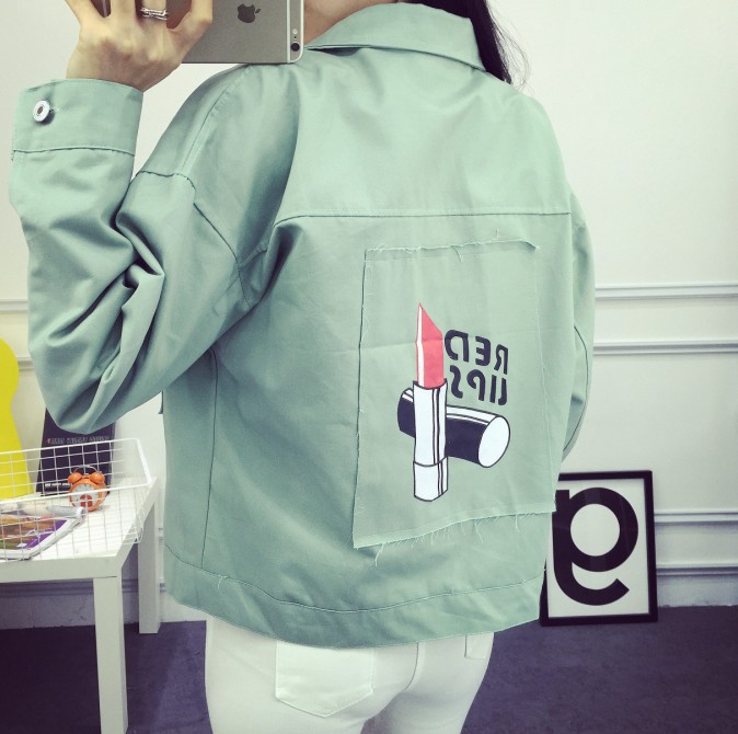 韩版学院风字母宽松工装风衣外套学生外衣潮