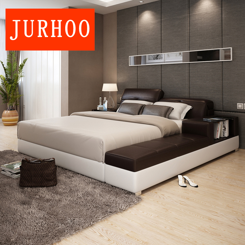 多功能皮床榻榻米真皮床婚床现代简约皮艺床1.8米双人床小户型床