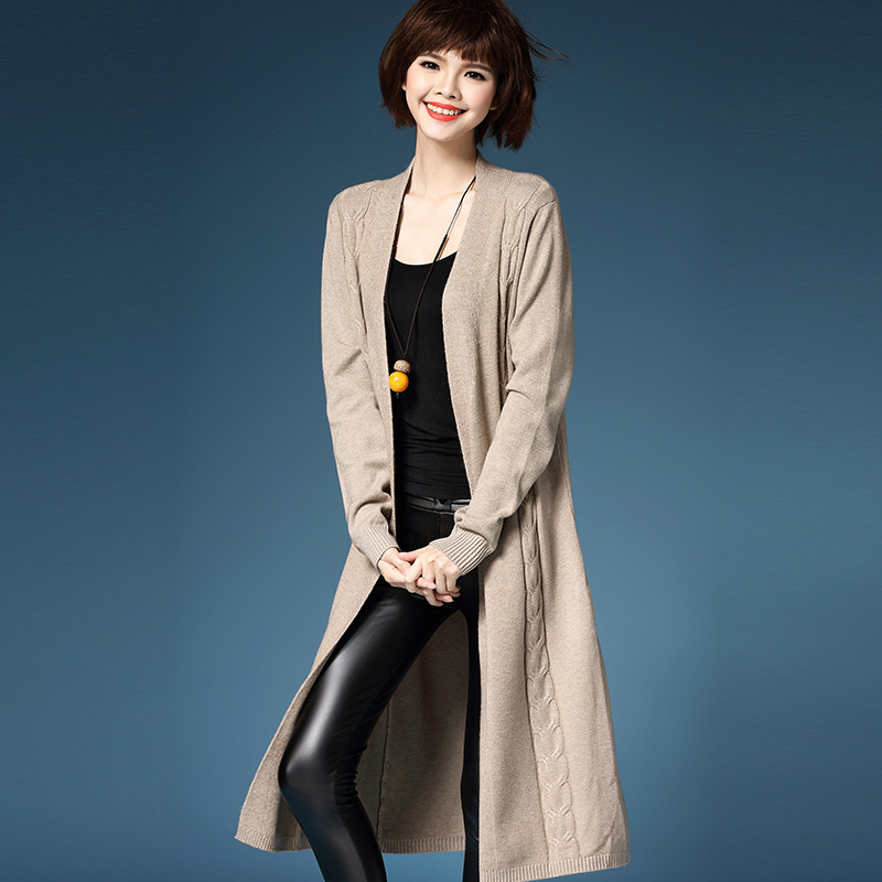 秋冬韩国大码宽松中长款过膝针织羊毛衫外搭女士毛衣开衫超长外套