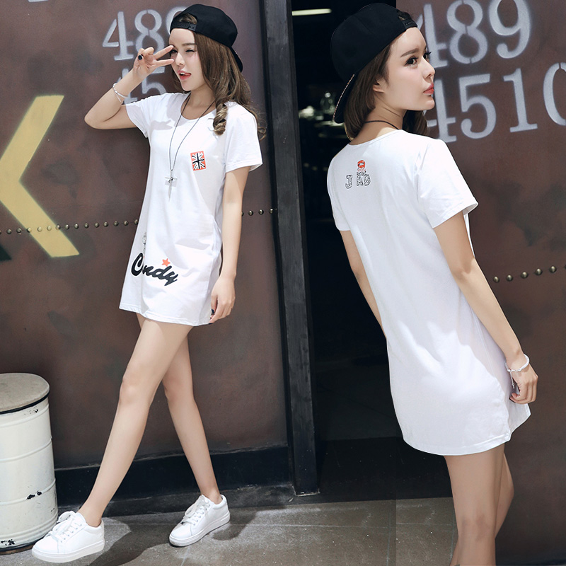2016夏季新款女装宽松纯棉中长款短袖T恤女士半袖t桖上衣服夏装潮