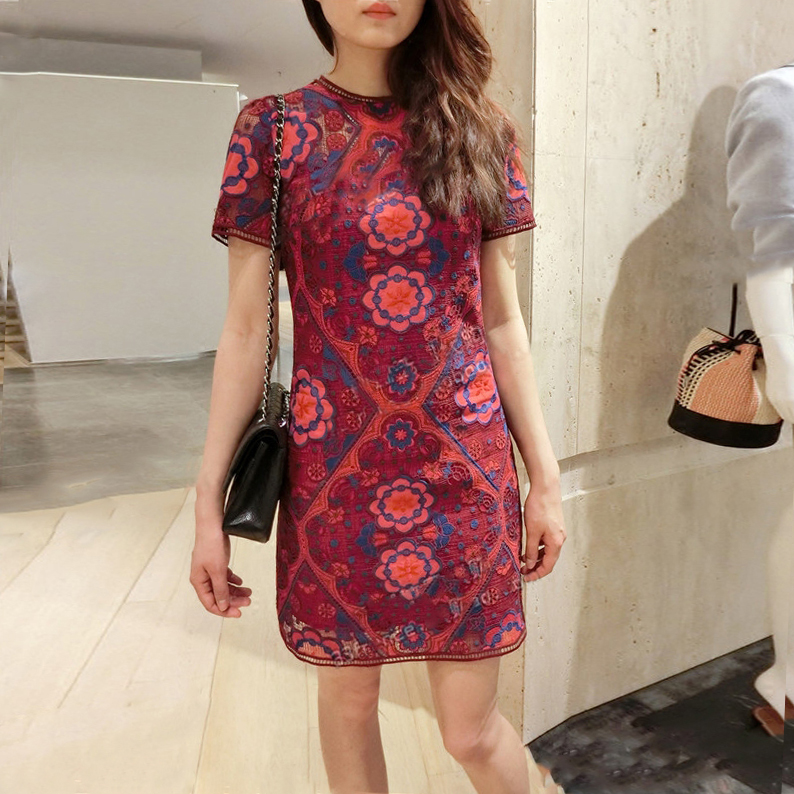 2016夏季女装新款修身韩版旗袍名媛优雅刺绣中长款显瘦包臀连衣裙