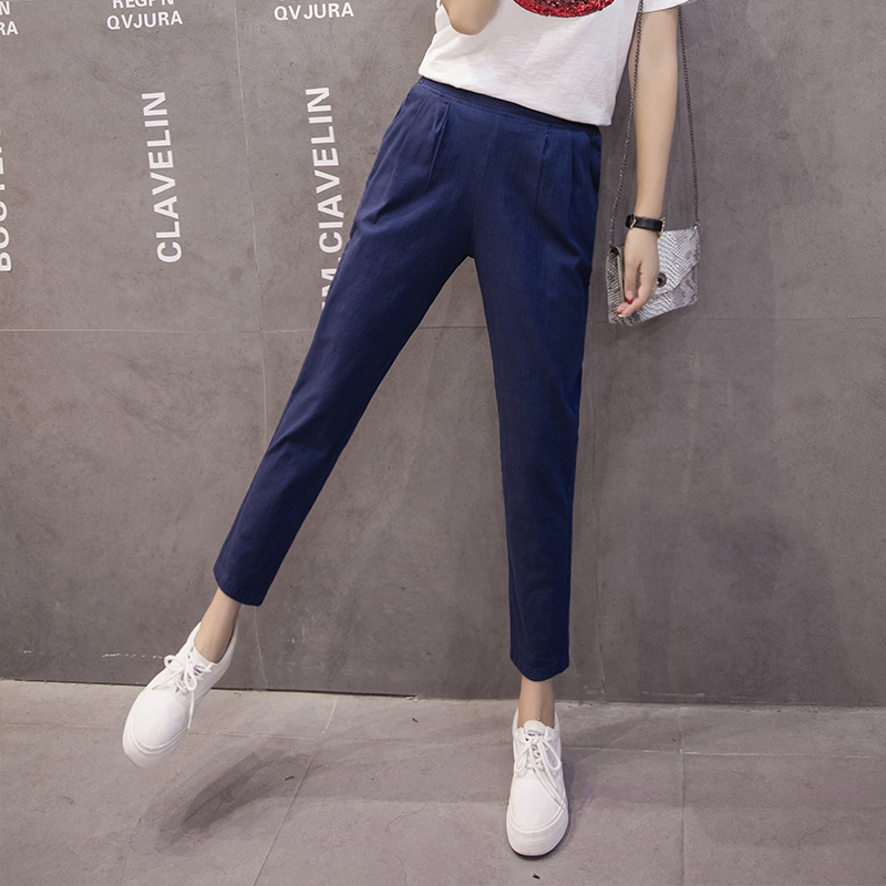 棉麻九分裤女装薄款亚麻女裤宽松紧腰显瘦休闲裤小脚裤哈伦裤女夏