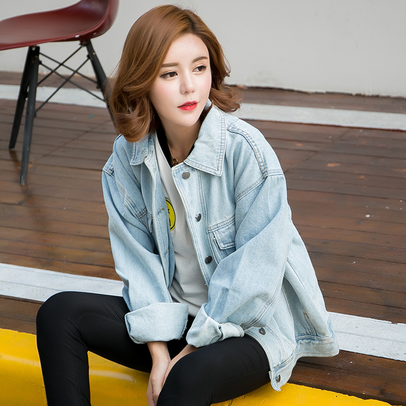 bady同款新款原宿BF风牛仔外套女宽松中长款大码高品质长袖牛仔衣