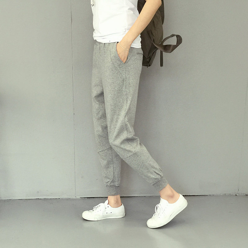 夏季薄款卫裤女休闲宽松运动裤春秋季学生收口长裤九分小脚哈伦裤