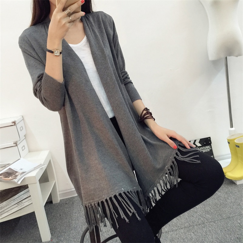 加肥加大宽松大码胖mm200斤中长款上衣流苏针织开衫披肩外套 女装