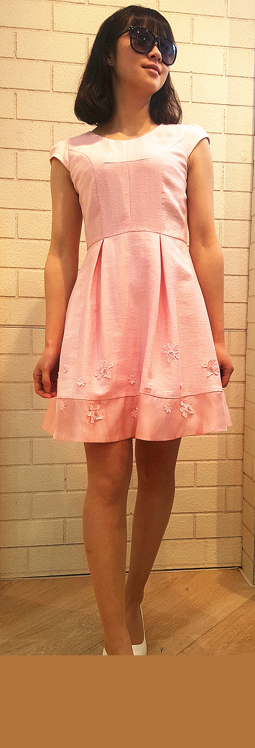 凯迪米拉专柜正品2016春款韩版淑女花朵拼接连衣裙KPAT250原价699