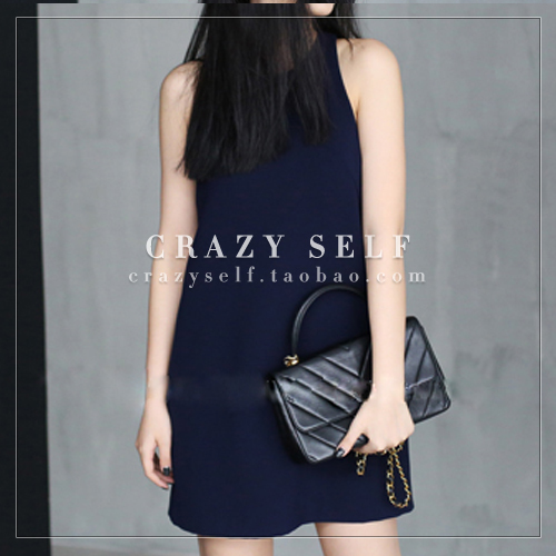 背心裙2016春款韩版宽松无袖圆领A字裙 简约短款气质打底连衣裙