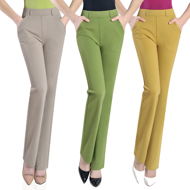 夏季新款松紧腰高腰女裤四面弹小直筒裤大码休闲裤夏 弹力显瘦长