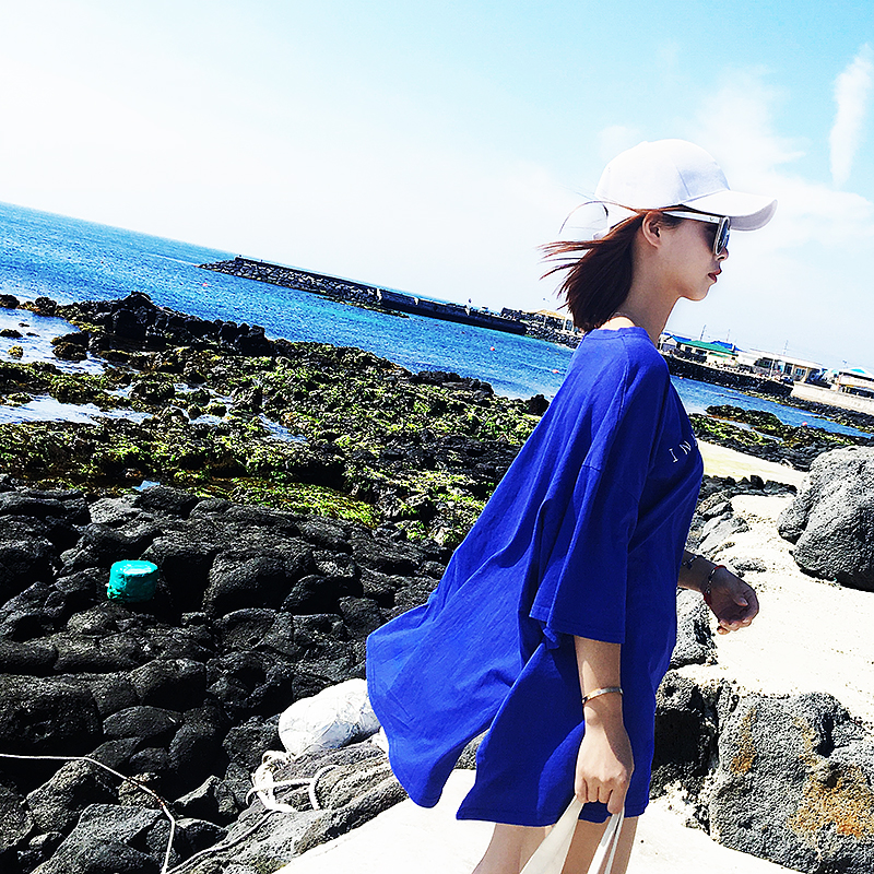 开叉大T恤女装夏装2016新款宽松中长款潮短袖上衣韩国韩版东大门