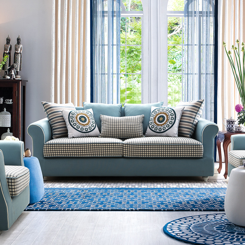 韵宝家具地中海布艺沙发组合小户型客厅三人位双人布沙发4017D