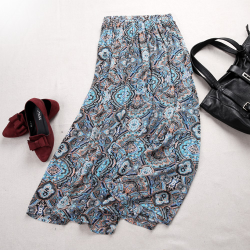 2016夏新款修身显瘦飘逸大摆裙 复古碎花雪纺半身裙 洋气高腰长裙