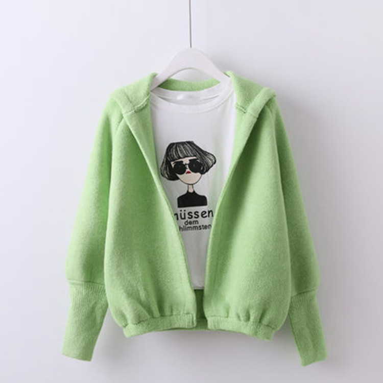 糖果色厚短款毛衣女开衫针织衫连帽韩版线衣学生宽松外套学院风潮