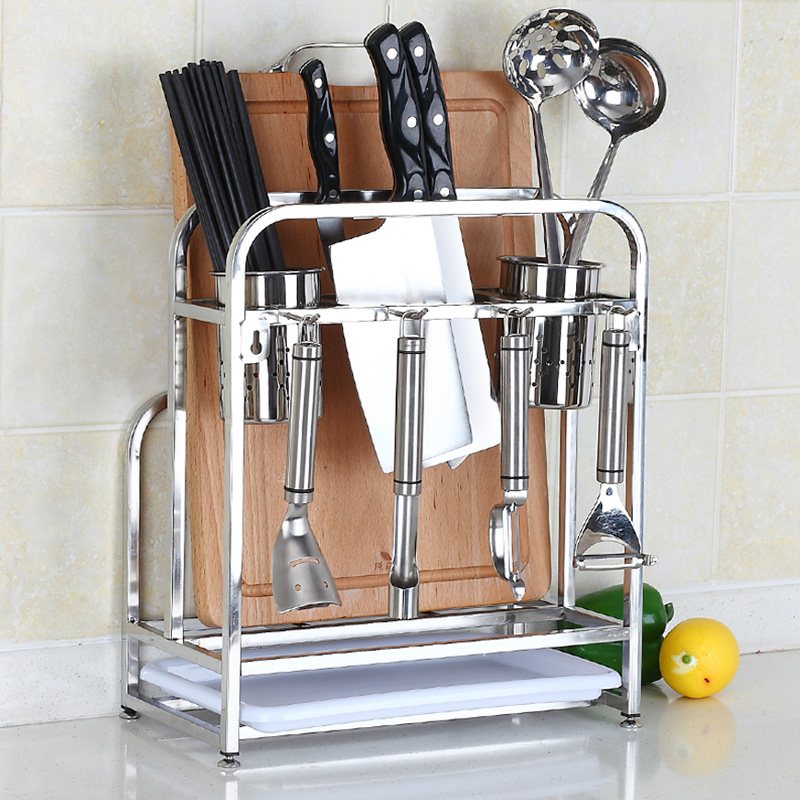 合庆不锈钢刀架厨房置物架 壁挂 砧板架刀座筷笼厨房用品菜板架子