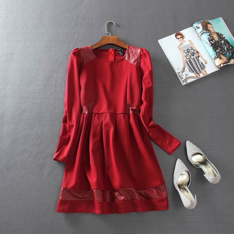 春装新款外贸女装时尚百搭韩版气质拼接长袖圆领套头连衣裙K11