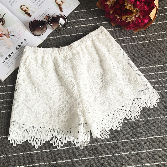 韩国东大门春装新款立体镂空蕾丝钩花流苏打底短裤安全裤女装热裤