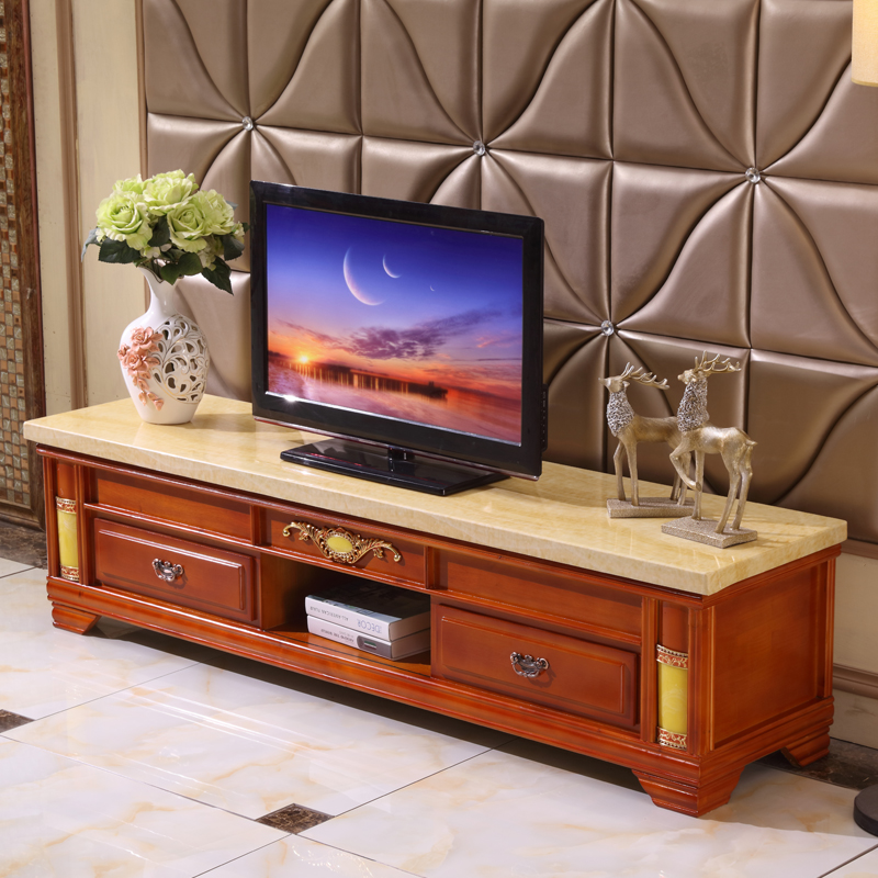包邮现代中式实木大理石电视柜 简约客厅电视机柜茶几组合 地柜