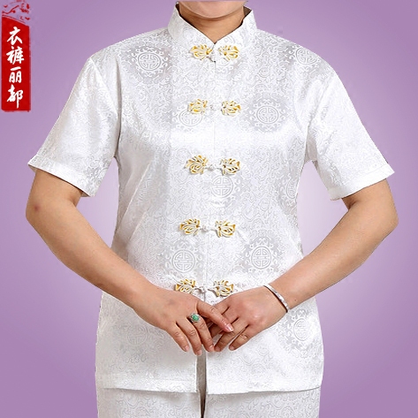老人唐装女上衣 中式服装改良中老年夏天短袖衬衫妈妈装盘扣衣服