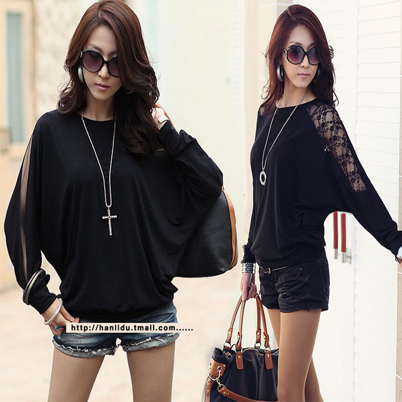 16春秋季新款韩版大码女装胖mm棉长袖T恤女打底蕾丝衫宽松上衣潮