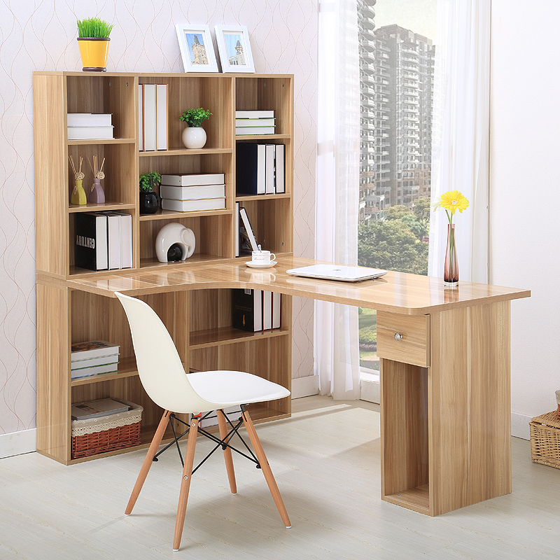 转角电脑桌台式电脑桌简约写字书桌书架组合家用电脑桌带书柜一体