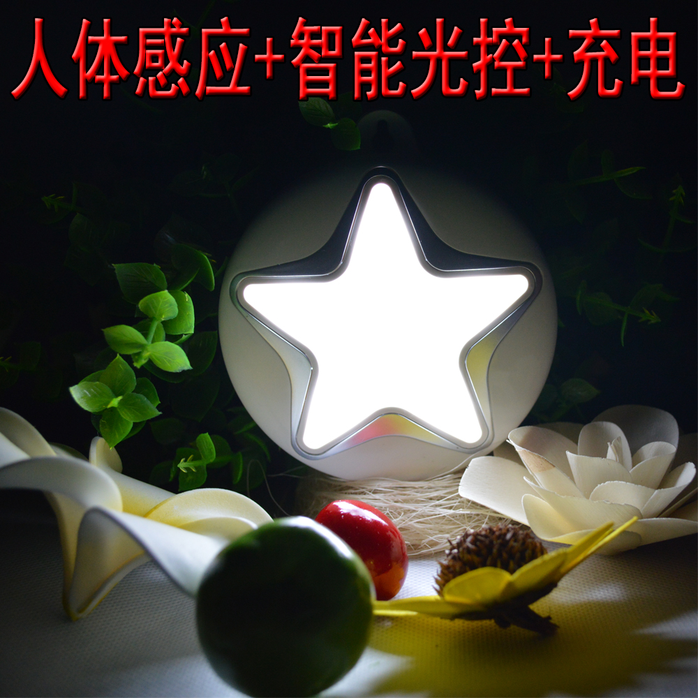 小夜灯起夜灯LED人体感应充电电池卧室床头过道智能光控壁灯星星