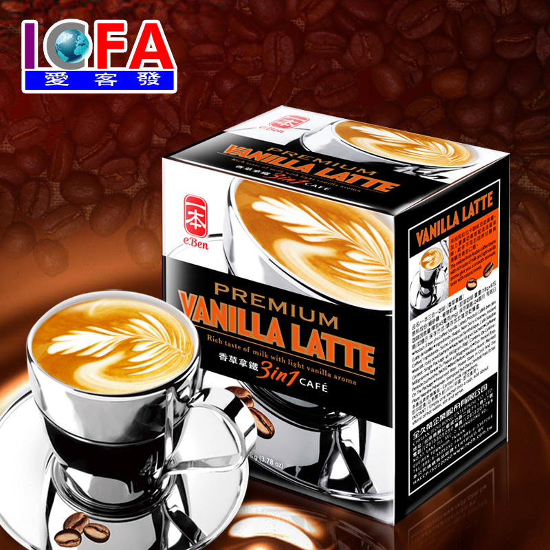 台湾进口休闲食品冲调饮品一本香草拿铁3合1浓香即溶咖啡108g/6包
