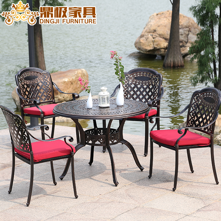 户外休闲藤椅子阳台铁艺桌椅家具室外庭院铸铝餐桌椅五件套装组合