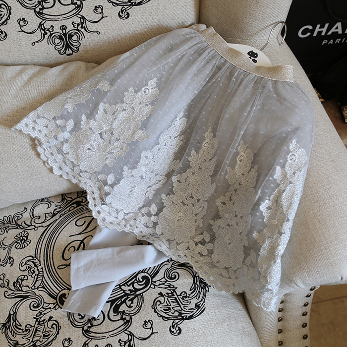 【七月放暑假】春装打底裤裙童装女童2016新款公主范网纱刺绣弹力