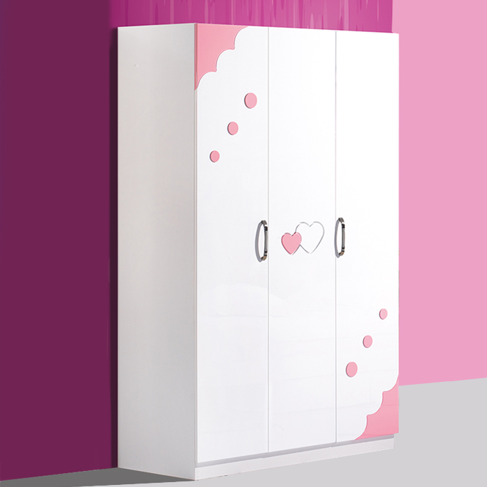 宜家简易儿童衣柜 粉色公主衣橱整体三门衣柜女孩储物收纳大柜子