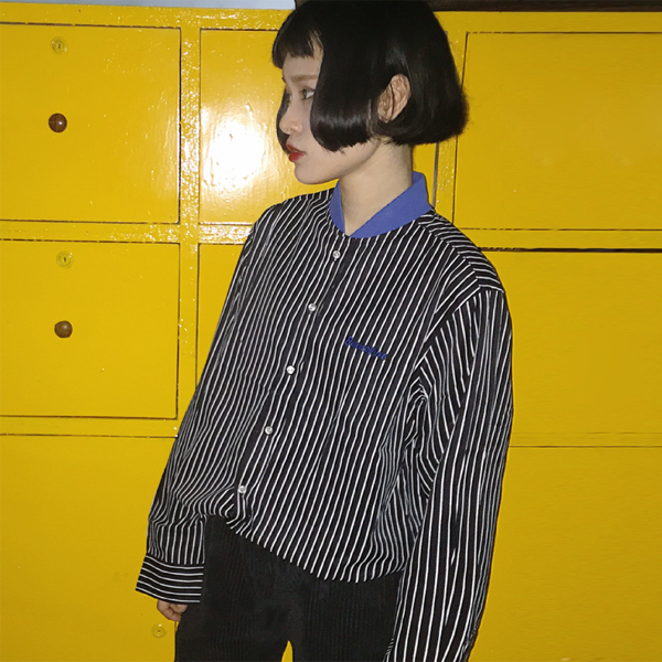 原宿风BF韩版竖条纹棒球服宽松长袖外套女潮