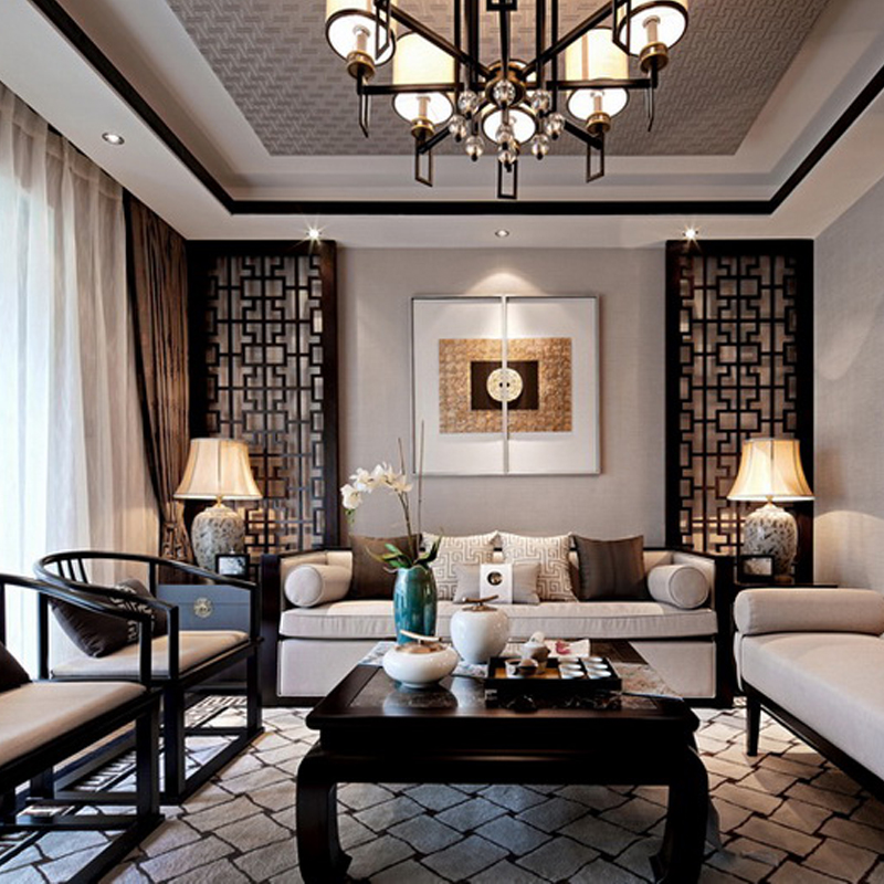 样板房布艺沙发组合现代中式实木三人沙发新中式别墅会所家具定制