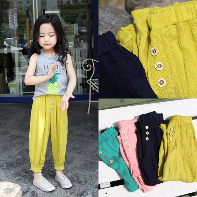 外贸男女童防蚊裤夏季超薄透气儿童棉麻灯笼裤长裤薄款宝宝热裤潮