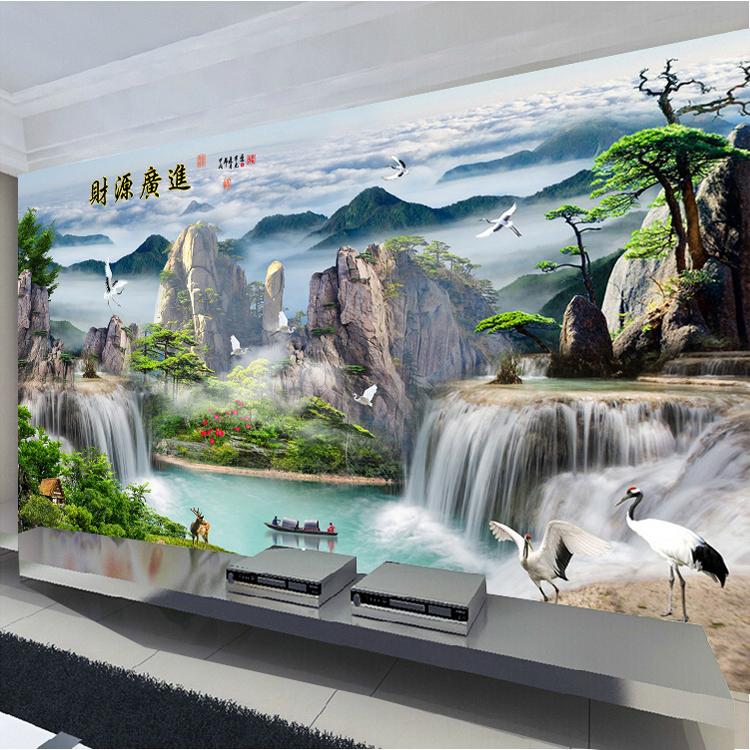 十字绣客厅山水画流水生财风景旭日东升挂画