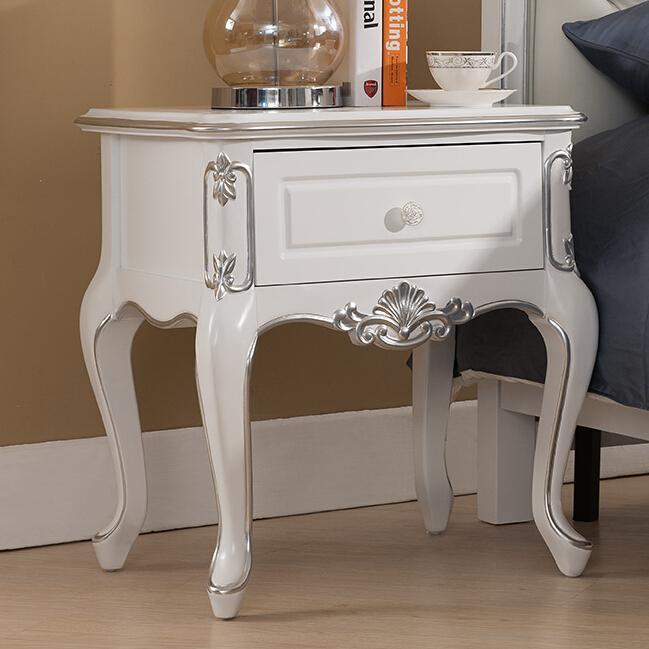 欧式床头柜实木床头柜卧室抽屉式边柜简约雕花柜子白色特价床头柜