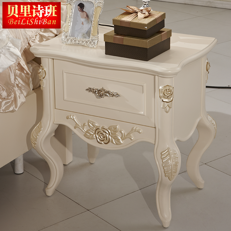 贝里诗班  欧式床头柜实木白色 法式床头柜简约雕花 特价包邮