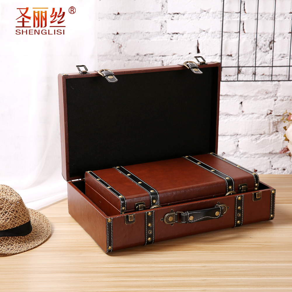 七夕礼物 欧式复古手提箱子 陈列道具仿古皮箱工艺品 陈列道具