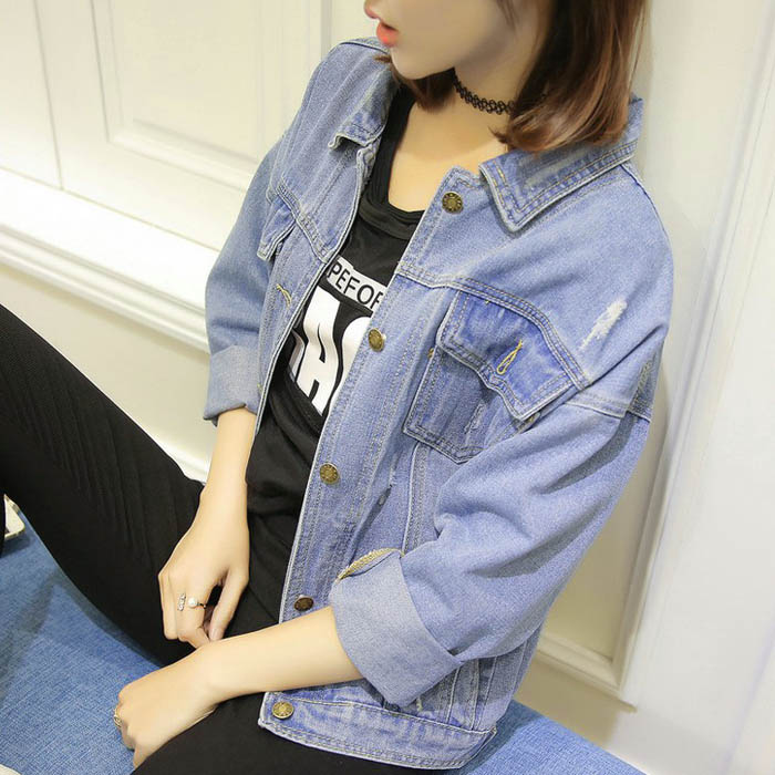春秋牛仔外套女款短款韩版大码修身薄款百搭学生长袖休闲防晒上衣