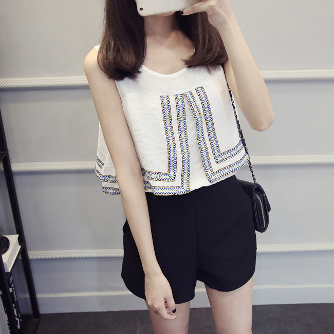 2016夏季新款民族风无袖背心一字领露肩两穿t恤宽松上衣潮