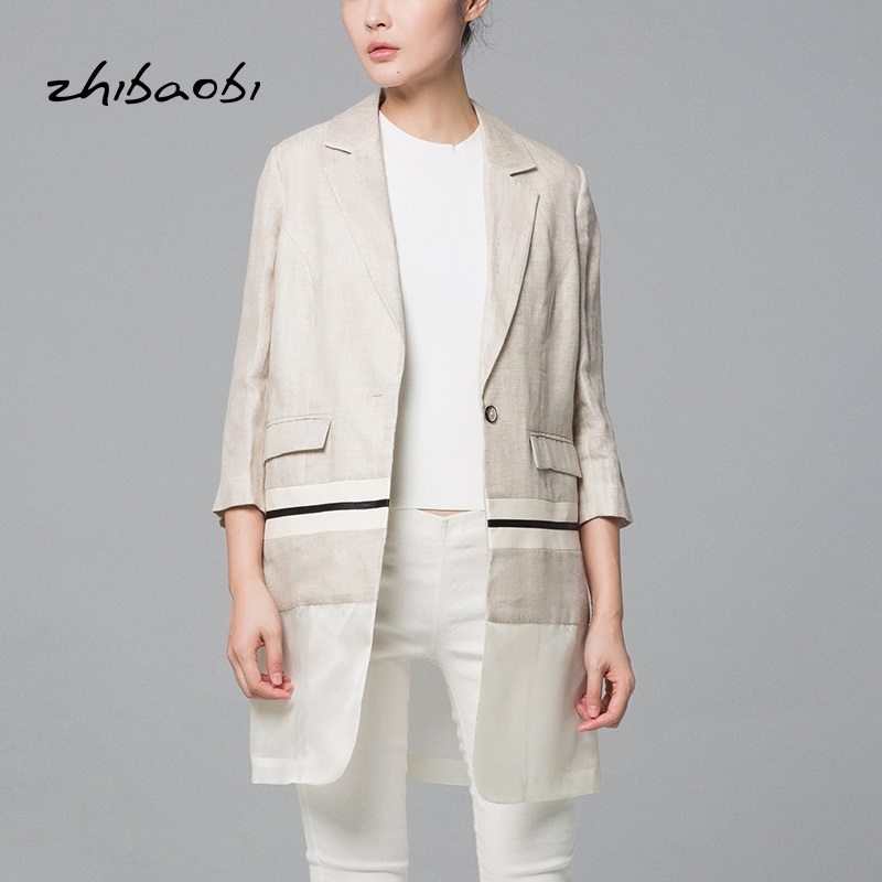 【预售】纸包笔秋季宽松亚麻西装女薄风衣外套女中长款棉麻欧根纱