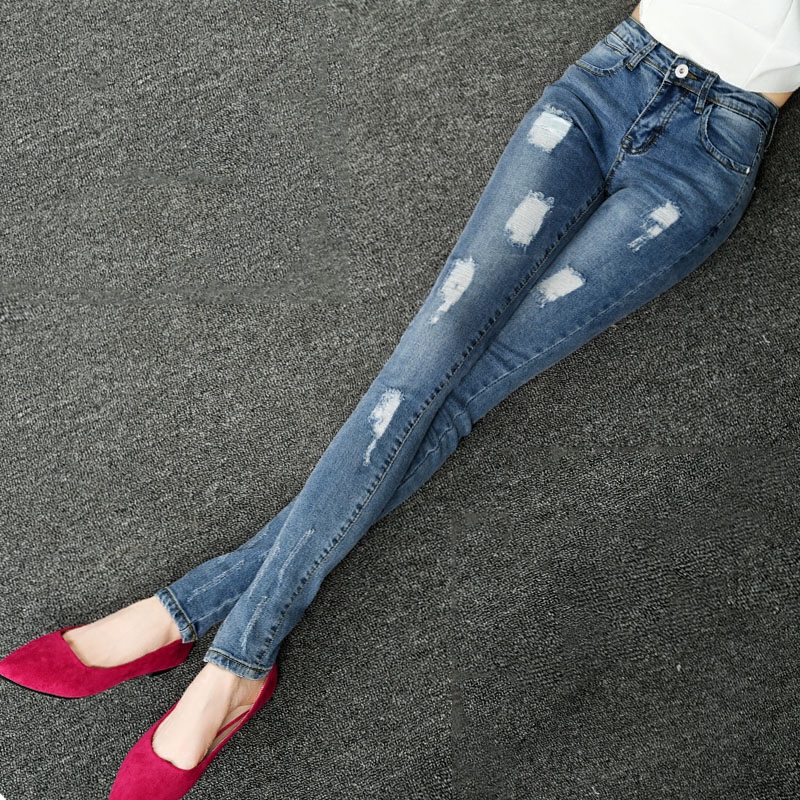 2016秋破洞牛仔裤女小脚裤长裤个性女士修身显瘦弹力紧身铅笔女裤