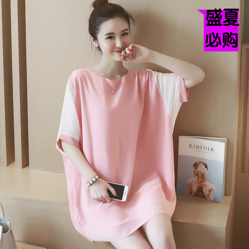 夏季新品连衣裙宽松显瘦胖妹妹装雪纺上衣韩版孕妇连衣裙