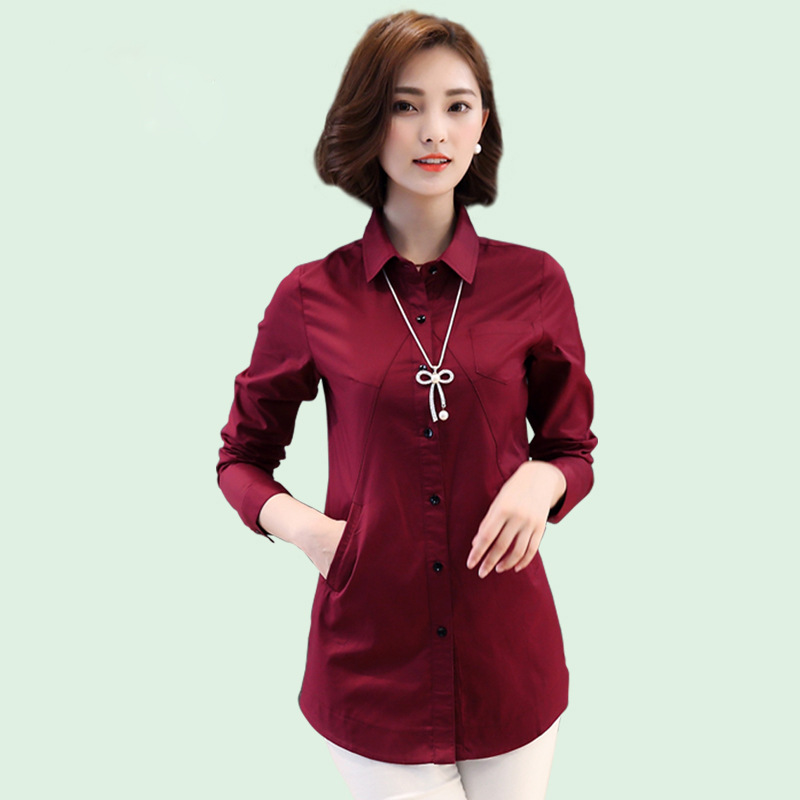 秋冬新款时尚衬衫女长袖休闲宽松大码中长款百搭棉打底韩范白衬衣