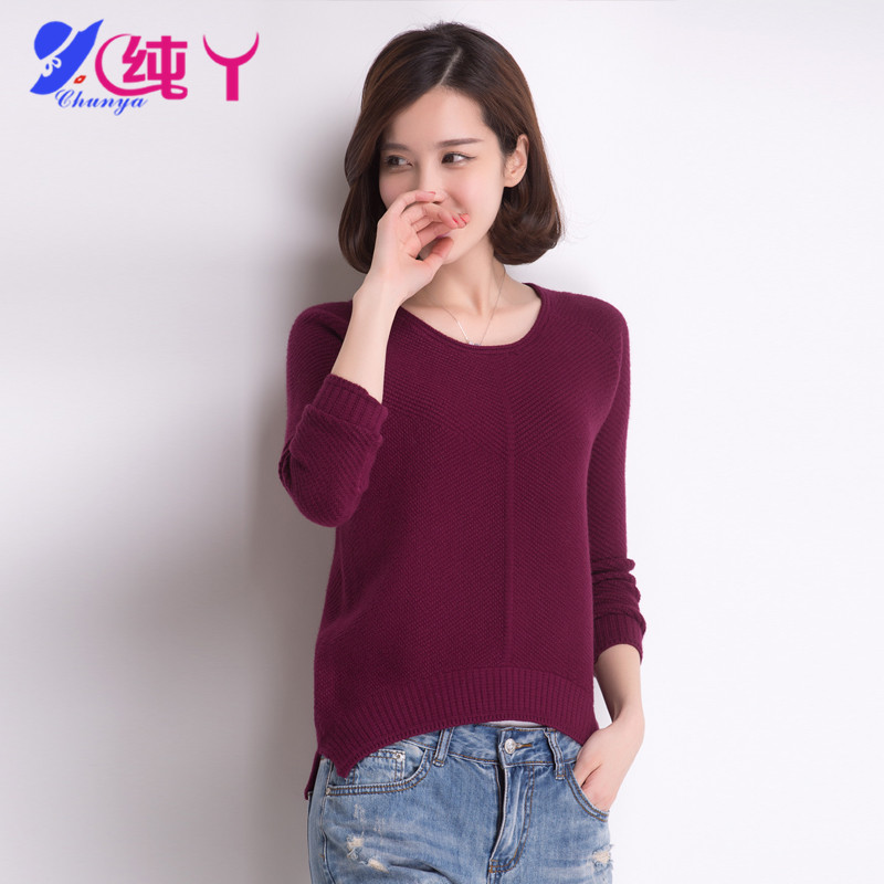 2016春季新款前短后长毛衣套头女韩版宽松针织衫套头圆领打底衫